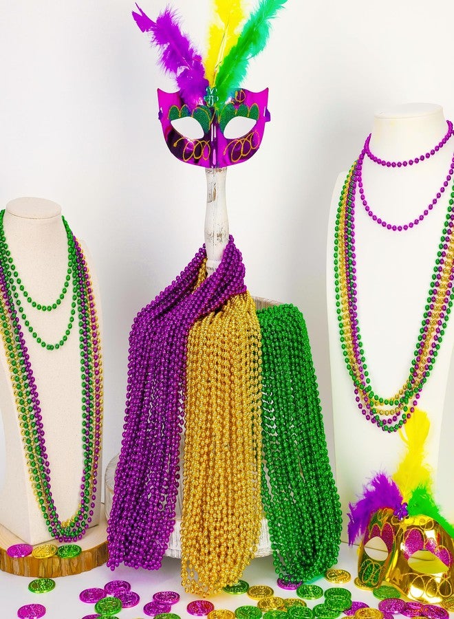EOBOH 30PCS Mardi Gras Accessories, Green Purple Gold Mardi Gras Beads Necklaces Bulk, Metallic 33" Round Beads Necklace Costumes Decor, Parade Throws Party Decorations Favor Supplies - Image 3